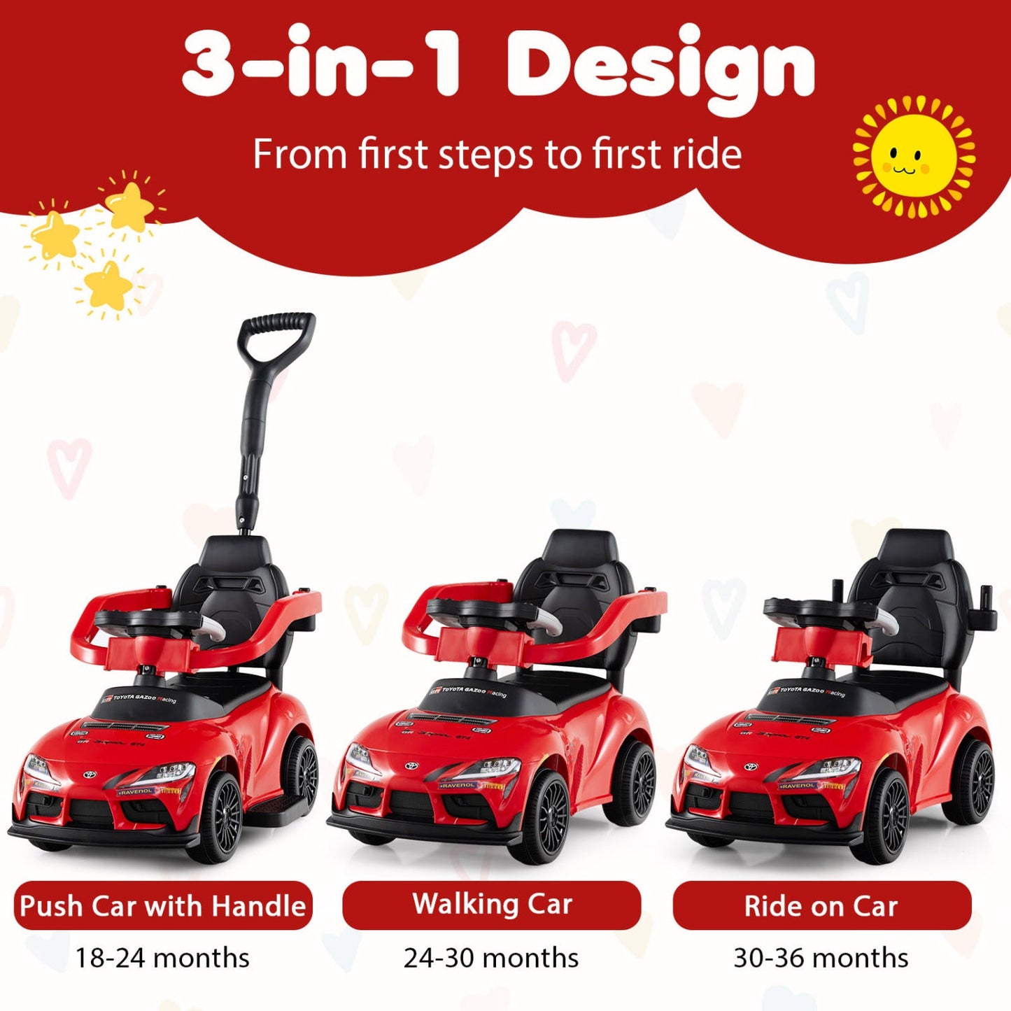 3-in-1 Toyota Licensed Foot-to-Floor Stroller Sliding Walking Toy