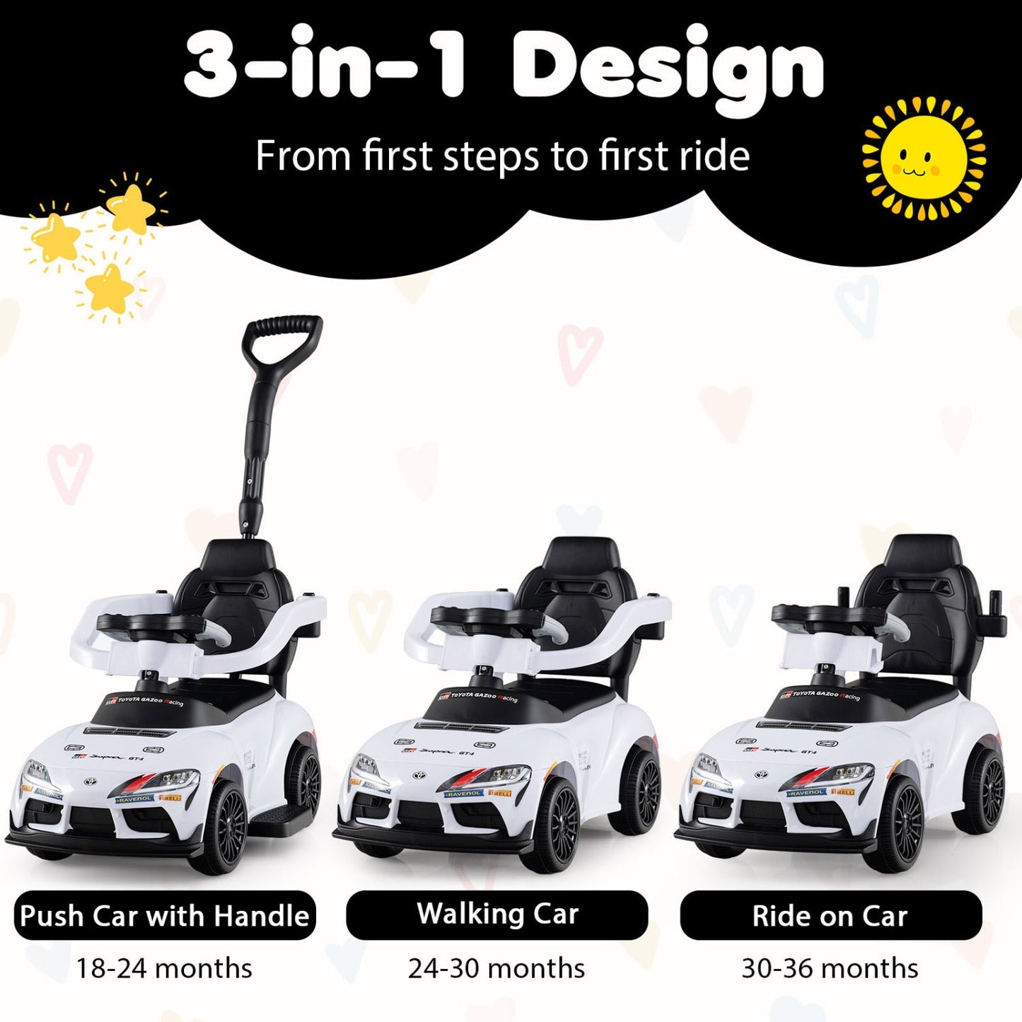 3-in-1 Toyota Licensed Foot-to-Floor Stroller Sliding Walking Toy