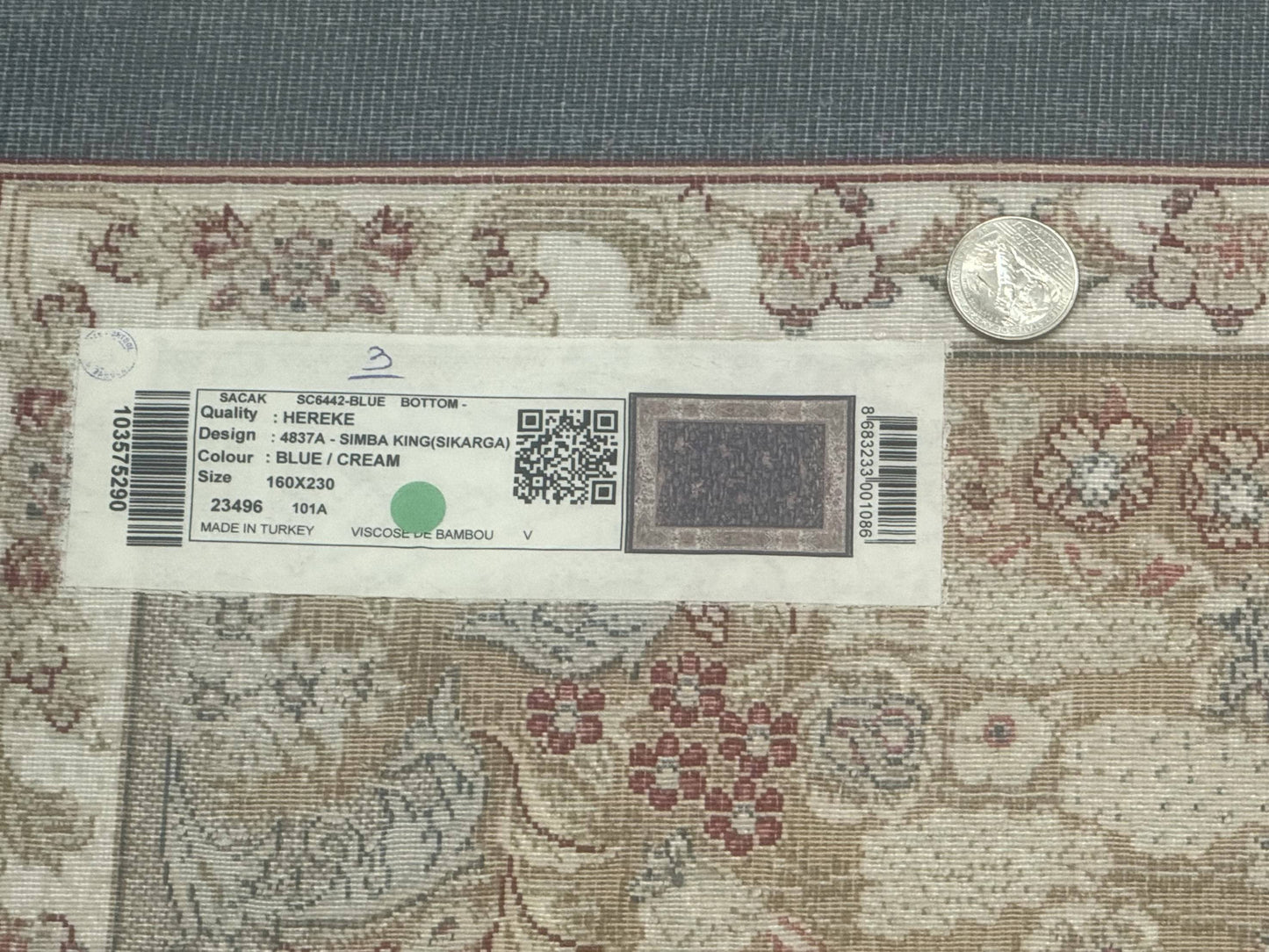 Turkish Silk Rug 5x8, Hunting Design, Animal Pictorials, Steel Blue & Ivory, Bamboo Silk