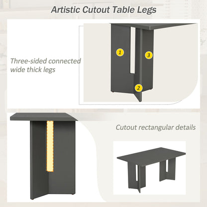 Dining Table Set With 6 Upholstered Chairs, Rectangular Table With Cutout Legs