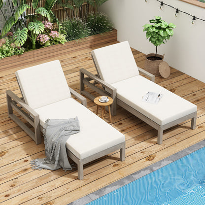 Outdoor Lounge Chairs, 5 Position Chaise Lounge With Adjustable Backrest (Set of 2) - Gray