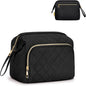 Wide-open Quilted Travel Makeup Organizer Bag with Handle: Black