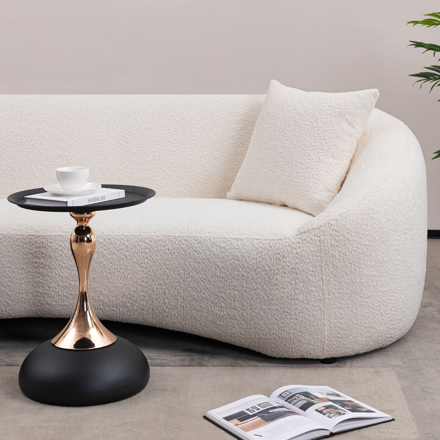 Curved 3 Seater Sofa For Living Room - White