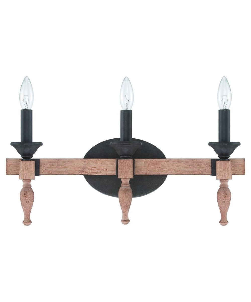 Glenwood 21"W 3-Light Aged Bronze and Distressed Oak Finish Bathroom Vanity Light Fixture