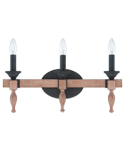 Glenwood 21"W 3-Light Aged Bronze and Distressed Oak Finish Bathroom Vanity Light Fixture