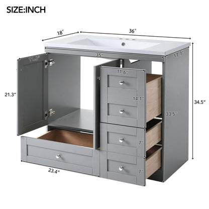 Shaker Free Standing Bathroom Vanity Cabinet & Sink, Soft Close Drawers, Soft Close Doors
