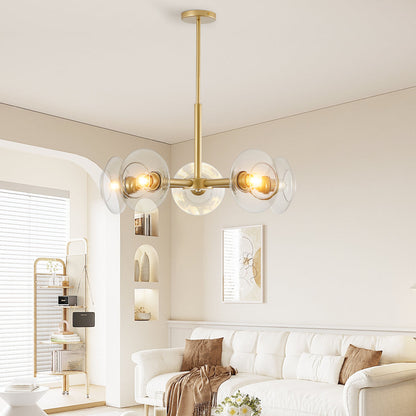 Gold Sputnik Chandelier | Mid-Century Modern Pendant Light with Clear Glass Shades for Dining Room, Living Room & Kitchen