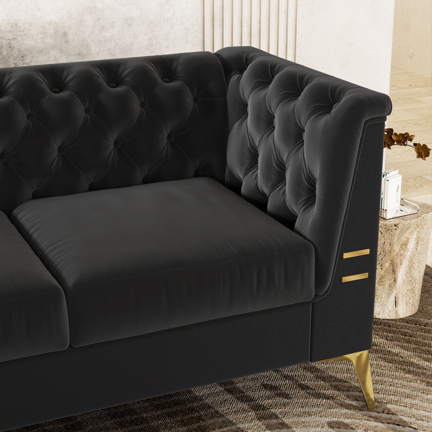 Luxurious Sofa With Legs, Modern Chesterfield Design, Tufted Upholstery, 3 Seat Couch For Living Room And Office