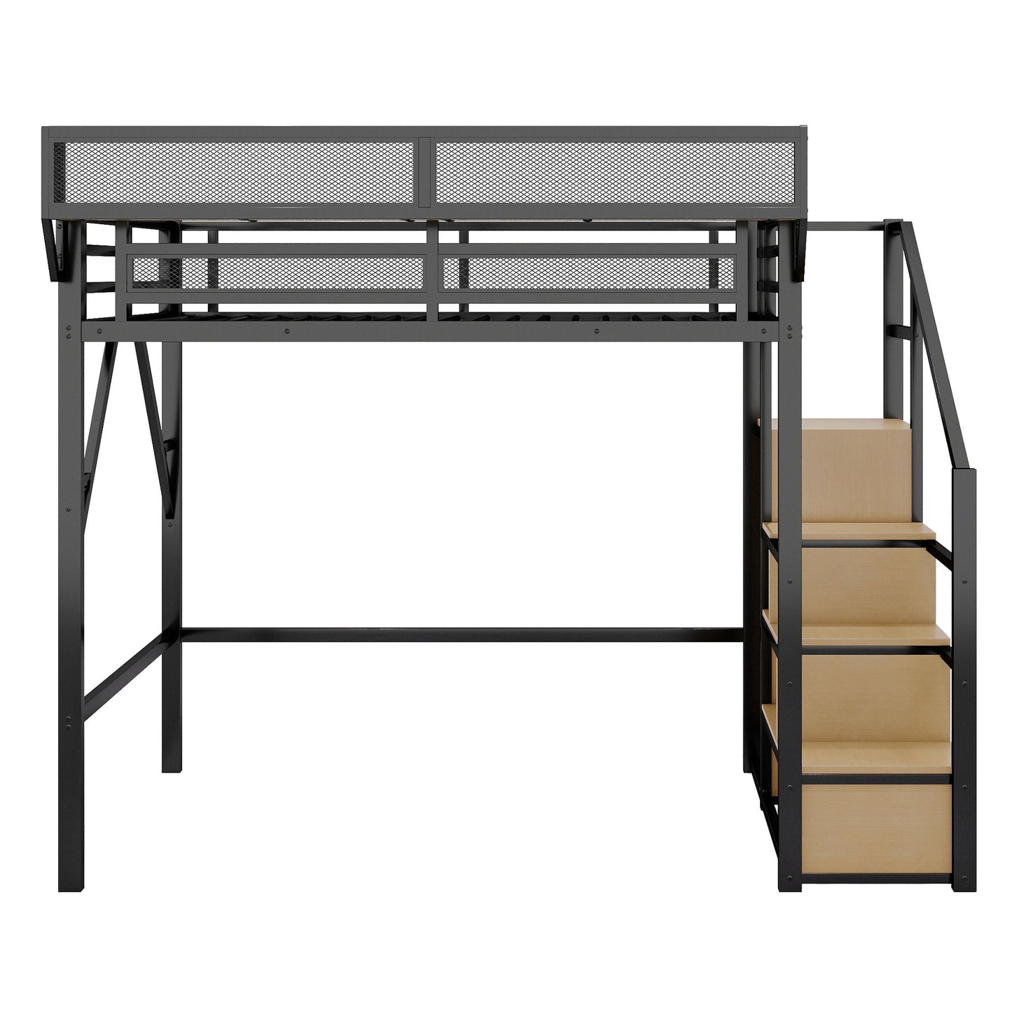 Loft Bed With Stairs, Storage Shelves, Wardrobe