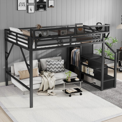 Loft Bed With Storage Shelves, Wardrobe