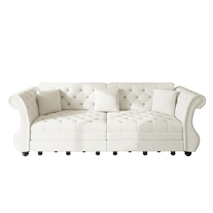 Oversized Chesterfield Pull Out Sofa Bed, Roll Arm Couch With Flower Tufting For Living Room