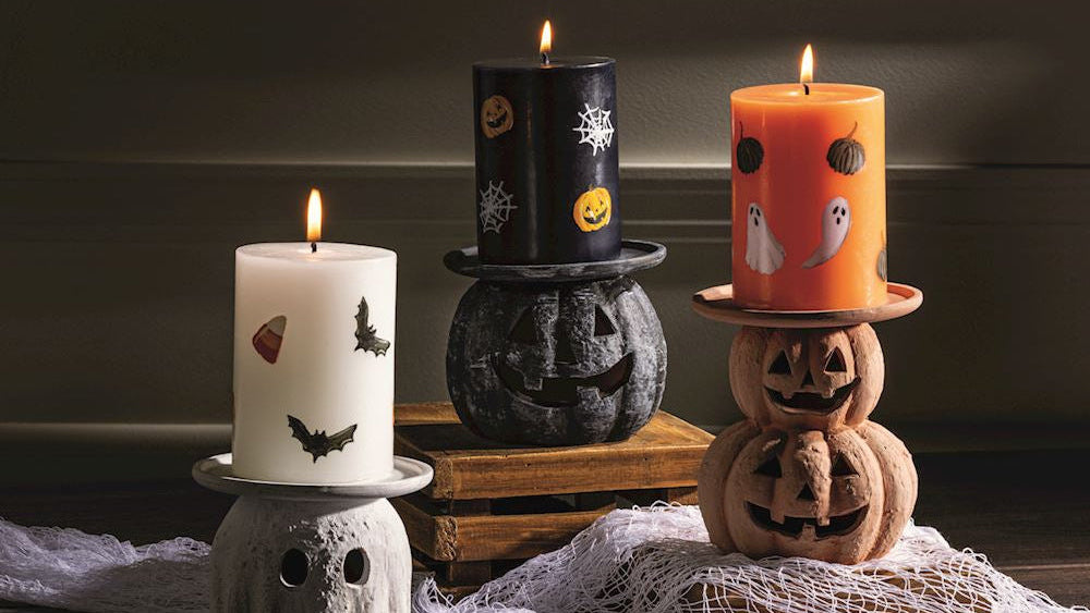 Terracotta Halloween Pillar Candle Holder