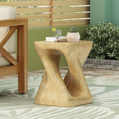 MGO Twisted Side Table | Wood-Look Texture, Indoor & Outdoor, No Assembly