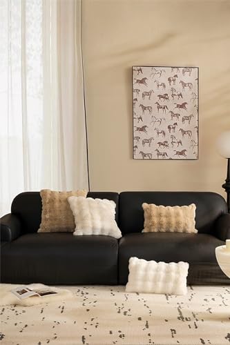 Fennco Styles Luxury Faux Fur Decorative Throw Pillow Cover 18" W X 18" L – Ivory Plush Fluffy Cushion Case for Couch, Bedroom, Living Room and Office Décor