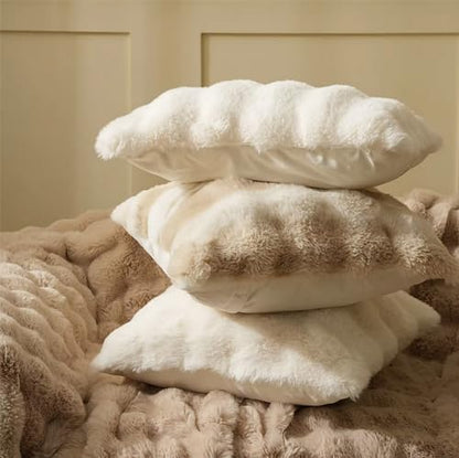Fennco Styles Luxury Faux Fur Decorative Filled Throw Pillow 18" W x 18" L – Ivory Plush Fluffy Cushion for Couch, Bedroom, Living Room and Office Décor