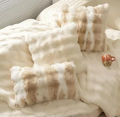 Fennco Styles Luxury Faux Fur Decorative Filled Throw Pillow 18" W x 18" L – Ivory Plush Fluffy Cushion for Couch, Bedroom, Living Room and Office Décor
