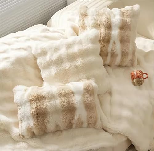 Fennco Styles Luxury Faux Fur Decorative Throw Pillow Cover 18" W X 18" L – Ivory Plush Fluffy Cushion Case for Couch, Bedroom, Living Room and Office Décor