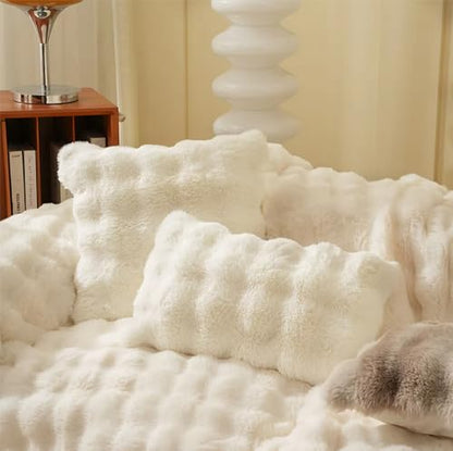 Fennco Styles Luxury Faux Fur Decorative Throw Pillow Cover 18" W X 18" L – Ivory Plush Fluffy Cushion Case for Couch, Bedroom, Living Room and Office Décor