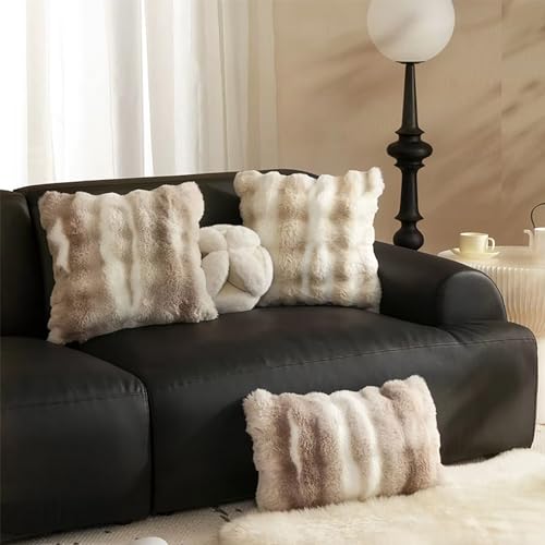 Fennco Styles Luxury Faux Fur Decorative Throw Pillow Cover 18" W X 18" L – Ivory Plush Fluffy Cushion Case for Couch, Bedroom, Living Room and Office Décor