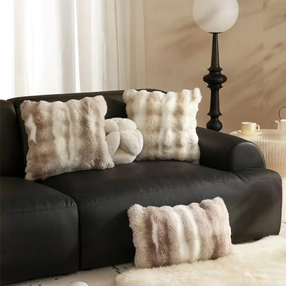 Fennco Styles Luxury Faux Fur Decorative Throw Pillow Cover 18" W X 18" L – Ivory Plush Fluffy Cushion Case for Couch, Bedroom, Living Room and Office Décor