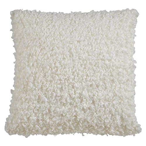 Fennco Styles Cozy Faux Lamb Fur Decorative Throw Pillow 18" W x 18" L – Ivory Cushion for Couch, Bedroom, Living Room and Office Décor