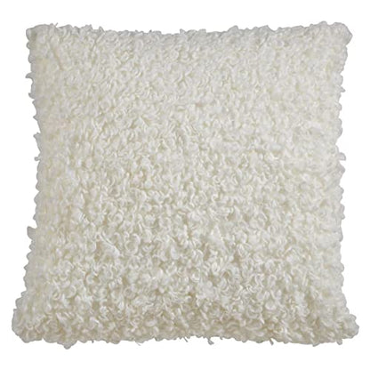 Fennco Styles Cozy Faux Lamb Fur Decorative Throw Pillow 18" W x 18" L – Ivory Cushion for Couch, Bedroom, Living Room and Office Décor