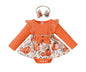 stylesilove Infant Baby Girl Orange Fall Pumpkin Long Sleeve Lace Romper Dress & Bow Headband 2pcs Autumn Harvest Outfit