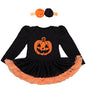 stylesilove Infant Baby Girls Pumpkin Long Sleeve Cotton Romper Tutu Dress and Headband 2pcs Fall Spooky Outfit