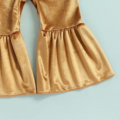 stylesilove Toddler Kid Girls It's All Gravy Baby Short Sleeve Tee & Flare Pants & Headband 3pcs Gold Outfit