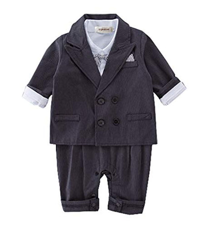 stylesilove Baby Toddler Boy Bow-tie Formal Wear Romper, Jacket & Hat 3pcs Set for Holidays, Wedding, Special Event Outfit