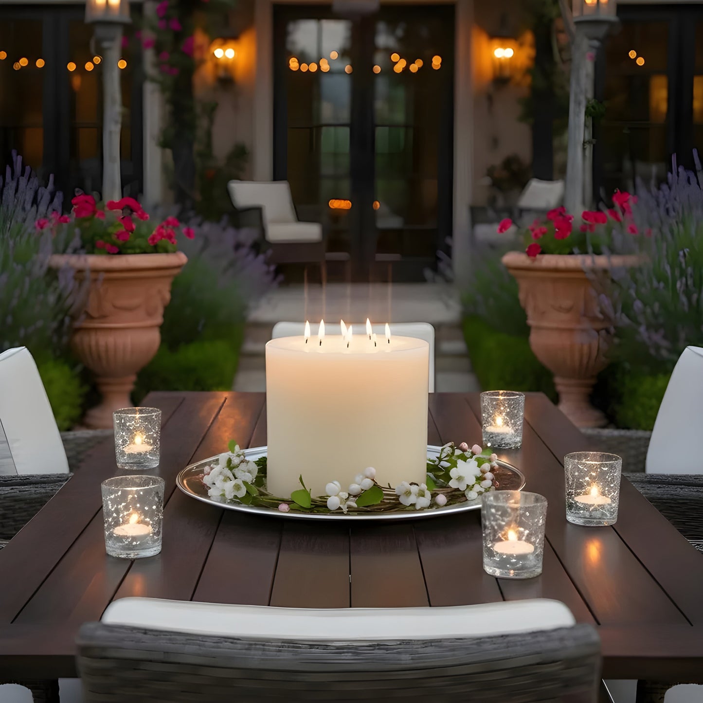 Bonfire White Beeswax Candle Eight-Wick Luxury Statement Pillar 9″ Tall 8″ Wide