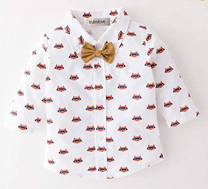 stylesilove Little Boy Foxy Design Clothing Suit, All over Fox Print Shirt, Vest Coat and Pants 3pcs Outfit