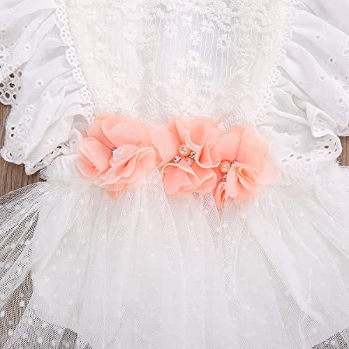 stylesilove Baby Girls Elegant White Lace Eyelet Flower Tulle Romper & Headband 2pcs Flower Girl Tutu Dress Outfit