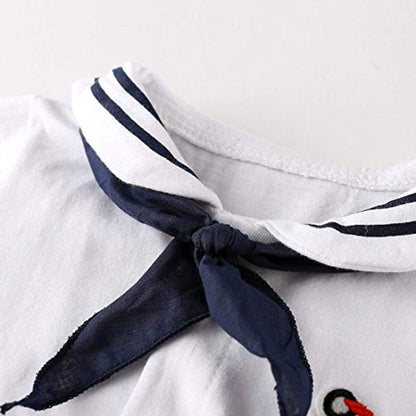 Styles I Love Baby Boys Marine Sailor Short Sleeve White Romper Onesie with Necktie 2pcs Holiday Outfit