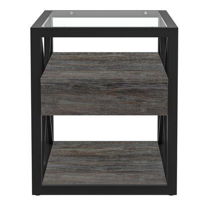 Set of 2 Modern End Table with Drawer