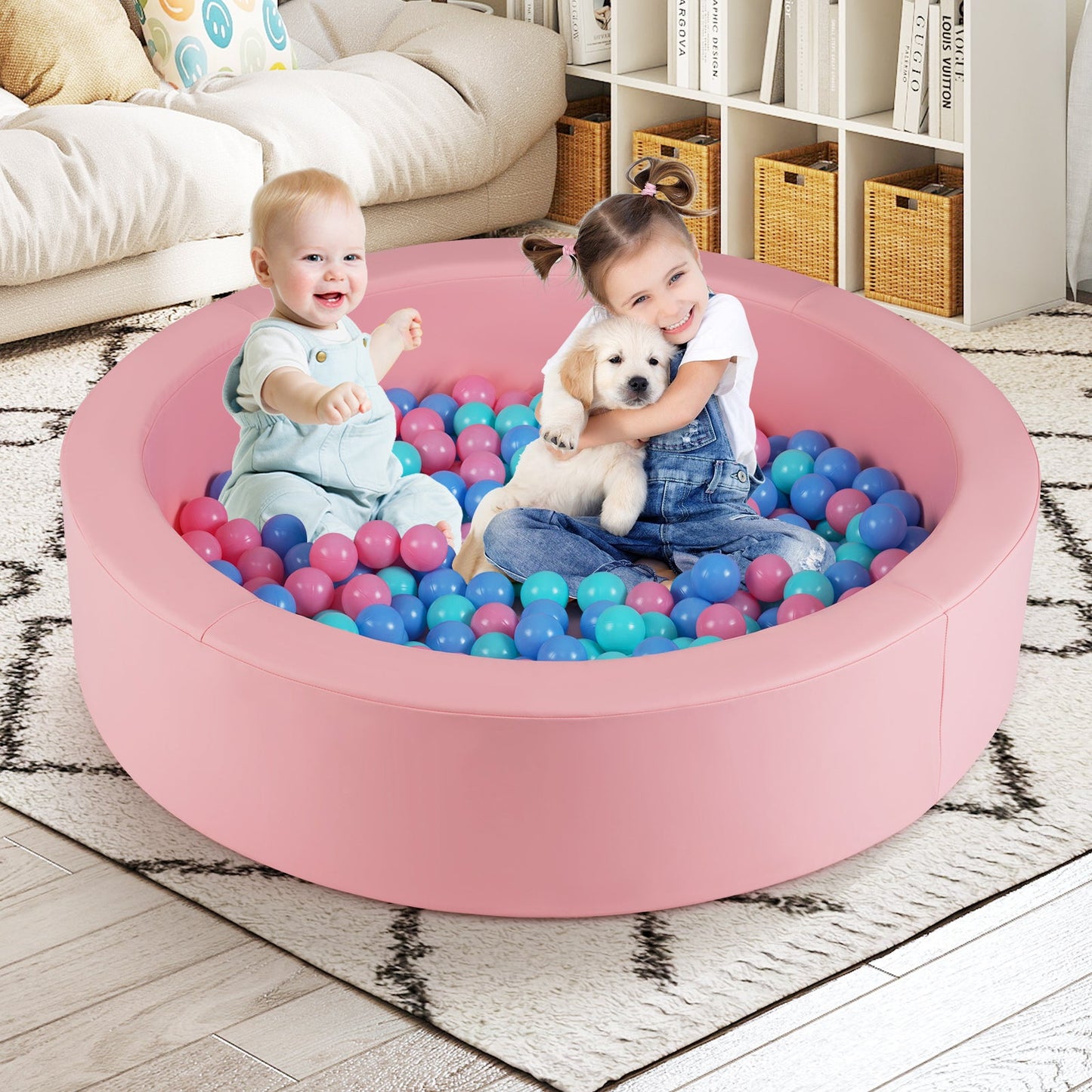 42.5 Inch Round Foam Ball Pits with 25D Sponge Filling and Washable PU Cover for Toddlers