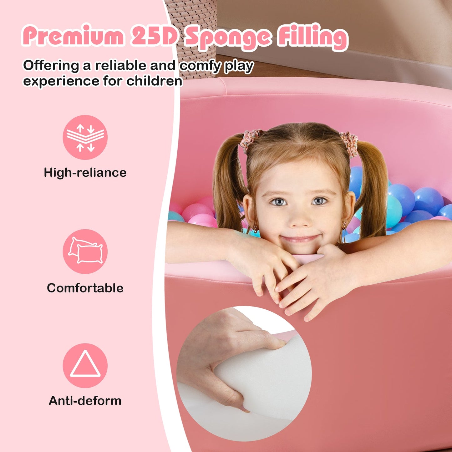42.5 Inch Round Foam Ball Pits with 25D Sponge Filling and Washable PU Cover for Toddlers