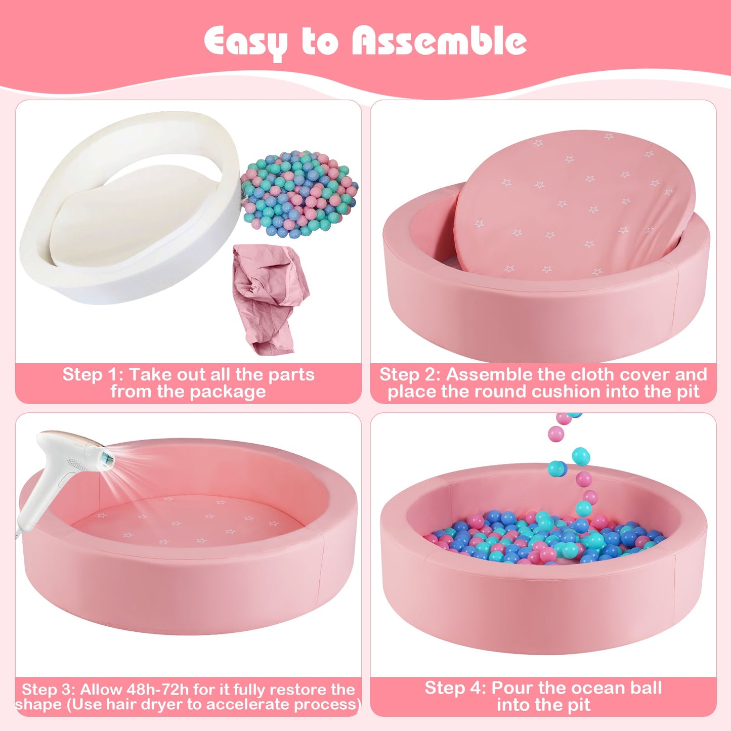42.5 Inch Round Foam Ball Pits with 25D Sponge Filling and Washable PU Cover for Toddlers