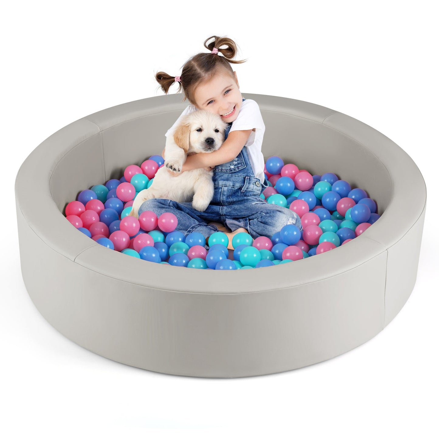42.5 Inch Round Foam Ball Pits with 25D Sponge Filling and Washable PU Cover for Toddlers