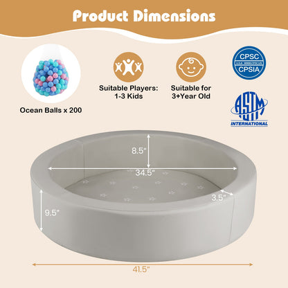 42.5 Inch Round Foam Ball Pits with 25D Sponge Filling and Washable PU Cover for Toddlers