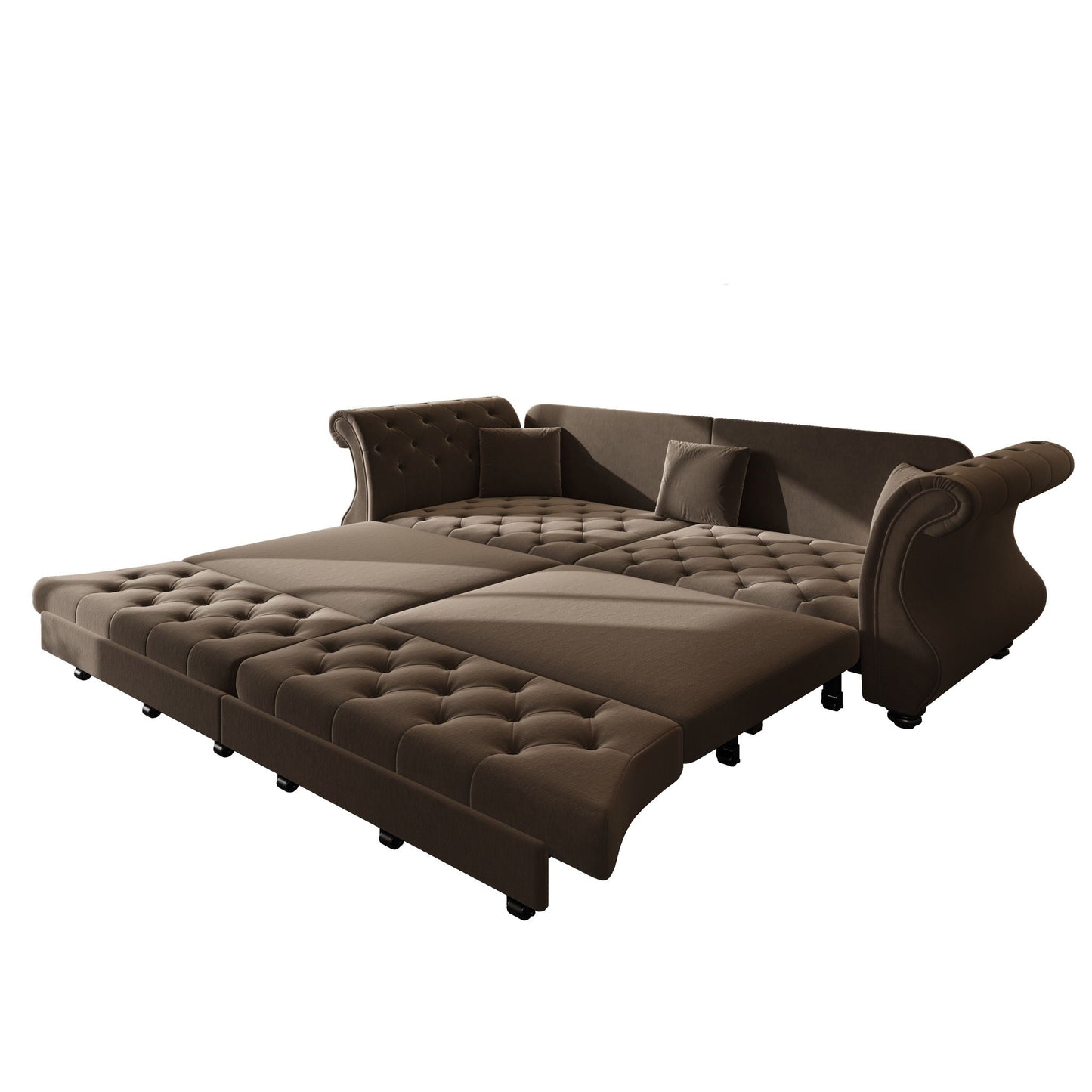 Oversized Chesterfield Pull Out Sofa Bed, Roll Arm Couch With Flower Tufting For Living Room
