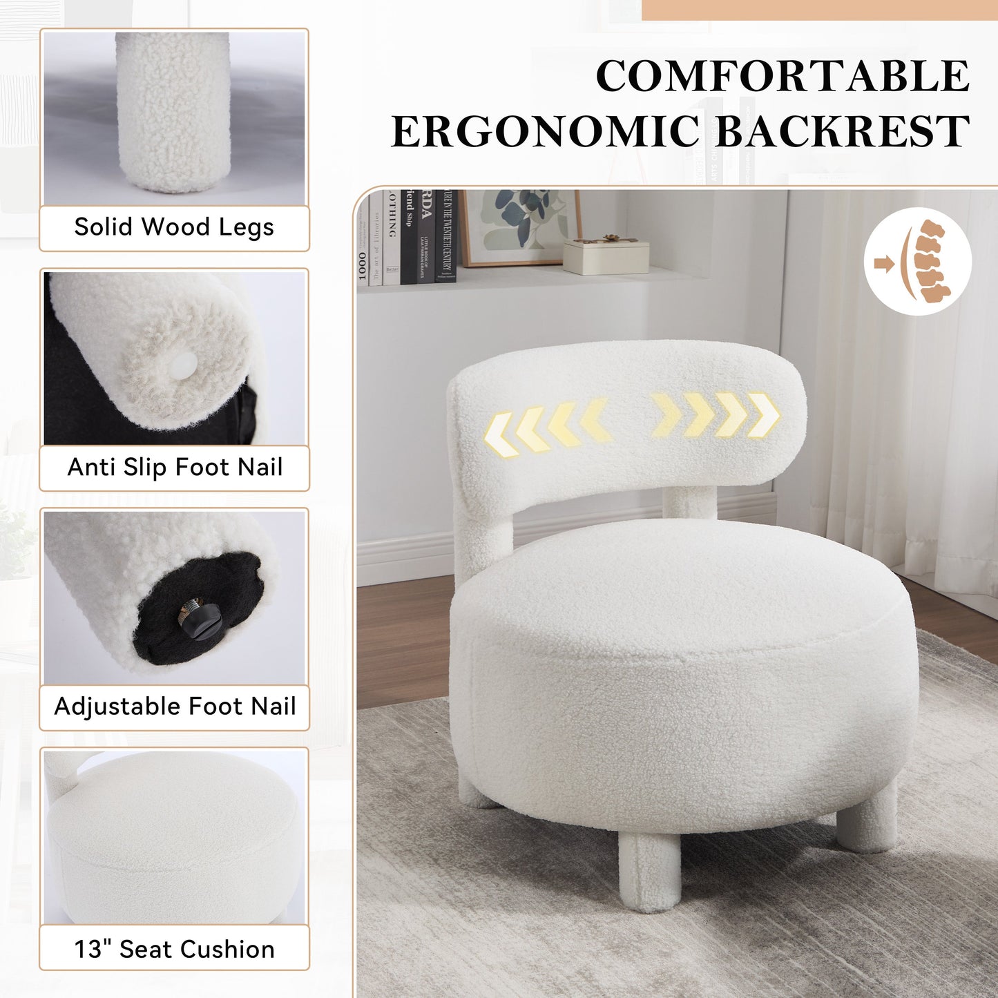 Teddy Fabric Armless Accent Chair with Curved Backrest