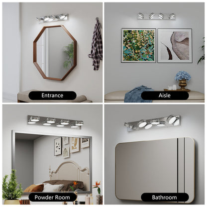 Modern Chrome LED Vanity Light Bar | 3/4/5/6-Light Bathroom Fixture over Mirror for Makeup & Daily Use
