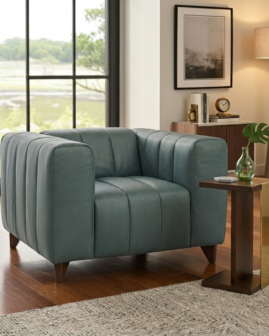 Octavia Top Grain Leather Arm Chair - Green