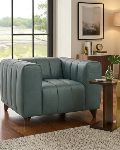 Octavia Top Grain Leather Arm Chair - Green