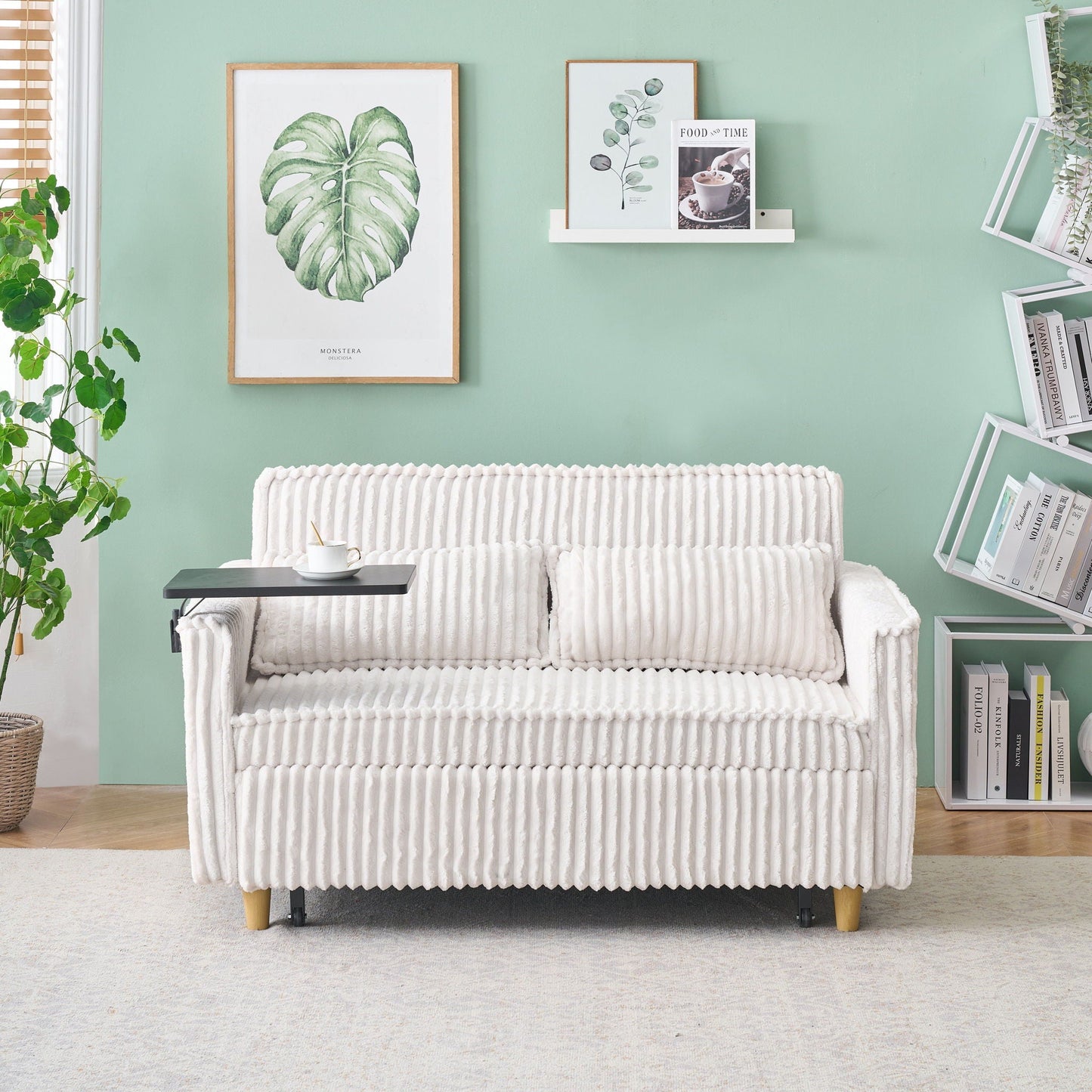 Pull Out Sofa With Movable Tabletop And USB Ports