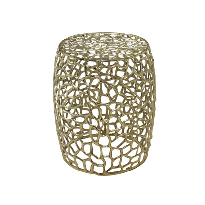 Aluminum Drum End Table with Intricate Design in Gold