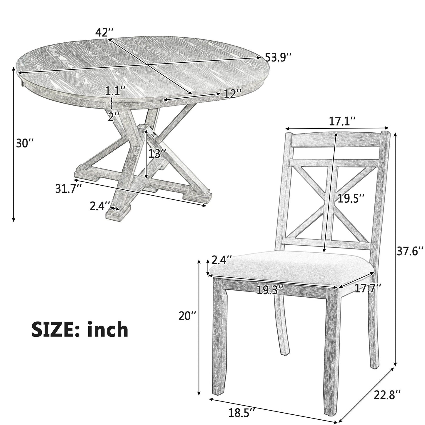 Dining Set With Extendable Round Table And 4 Upholstered Chairs