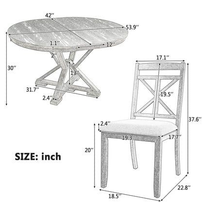 Dining Set With Extendable Round Table And 4 Upholstered Chairs