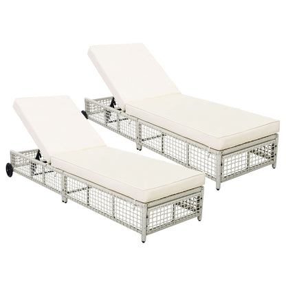 Outdoor Lounge Chair With 5 Position Backrest With Cushion And Wheels
